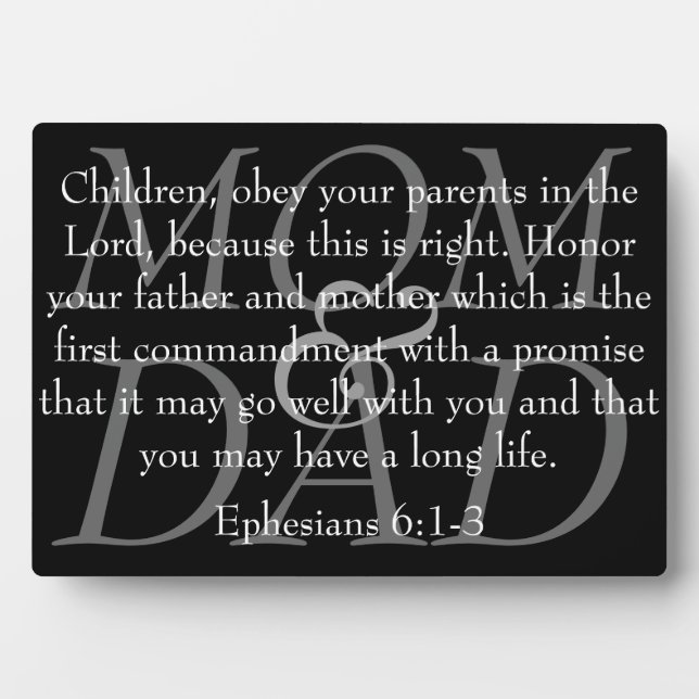 bible verse for Mum & Dad Ephesians 6:1-3 plaque (Front)