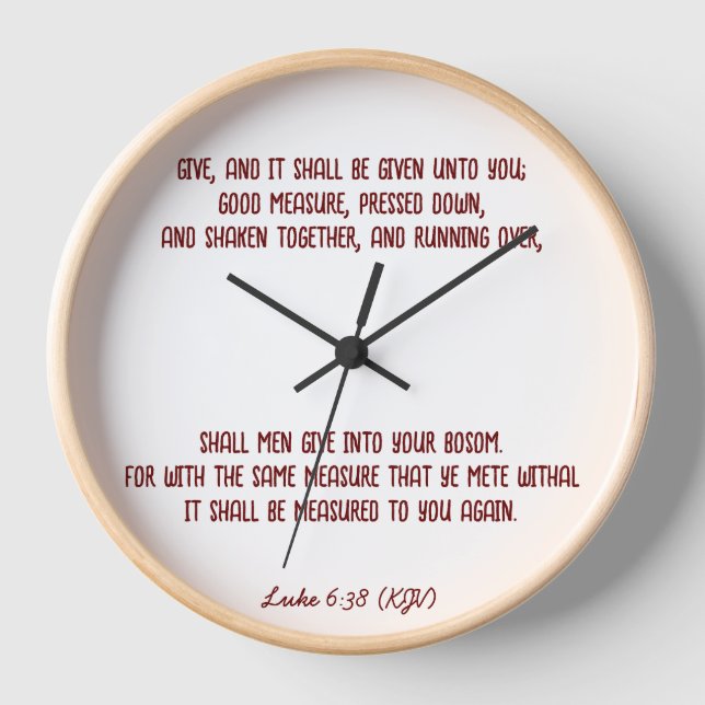 Bible Verse Giving Luke 6:38 (KJV) Valentine's Day Clock (Front)