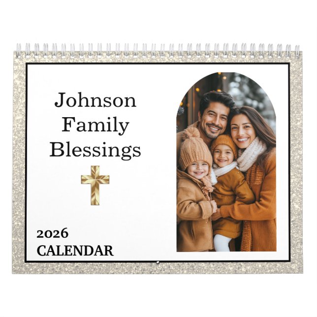  Bible Verse Gold Cross Arched Photo Gallery Calendar (Cover)