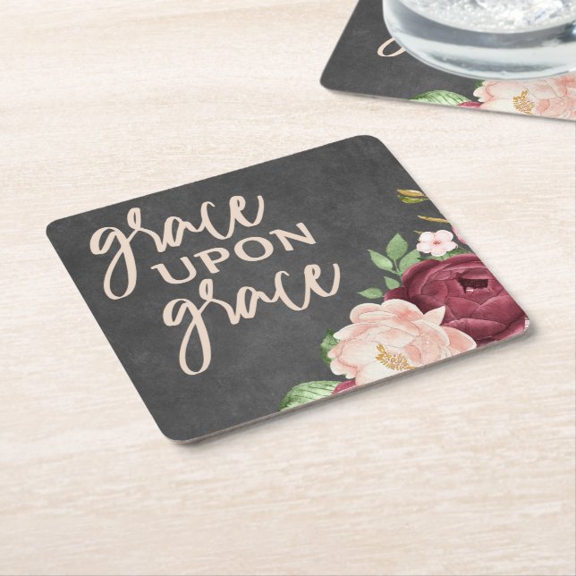 Bible verse Grace Upon Grace Square Paper Coaster (Angled)