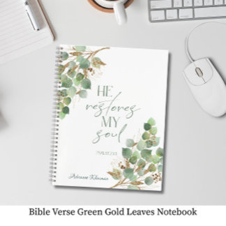 Bible Verse Green Gold Leaves  Notebook
