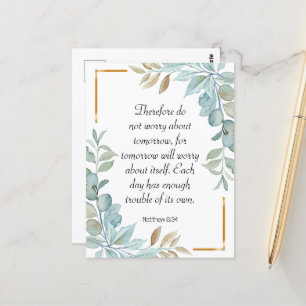 Bible verse green wreath scripture postcard