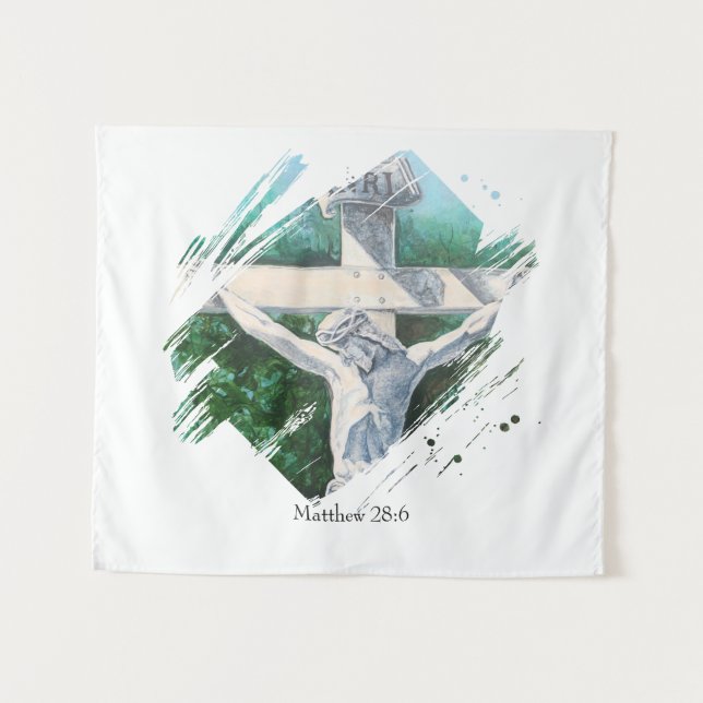 Bible Verse He Is Risen Faith Tapestry (Front (Horizontal))