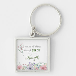 Bible Verse I Can Do All Things Elegant Botanical Key Ring