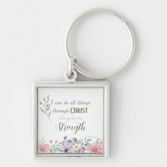 Bible Verse I Can Do All Things Elegant Botanical Key Ring (Front)