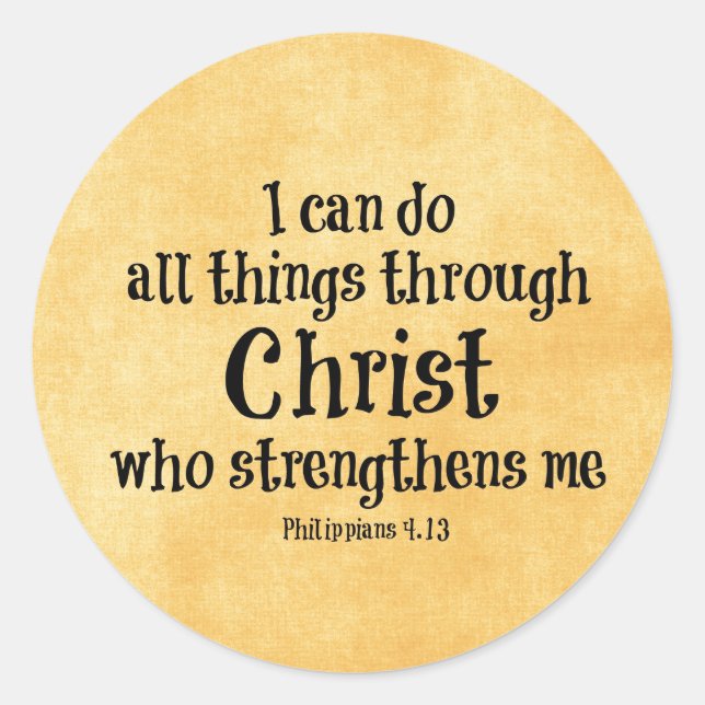 Bible Verse: I can do all things through Christ Classic Round Sticker (Front)
