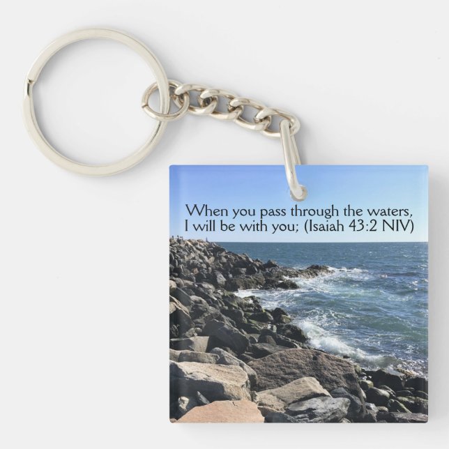 Bible Verse I Will Be with You Photo of Ocean  Key Ring (Front)