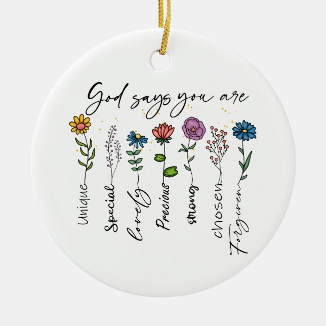 Bible Verse Inspiration Wildflower Christian Quote Ceramic Tree Decoration (Front)