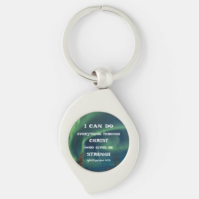 Bible Verse Inspirational Quote Northern Lights Key Ring (Front)