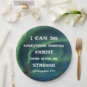 Bible Verse Inspirational Quote Northern Lights Paper Plate