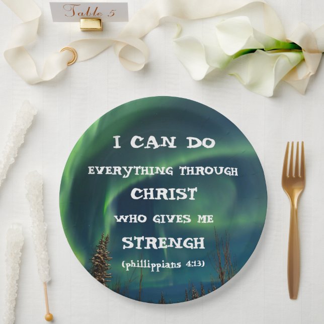 Bible Verse Inspirational Quote Northern Lights Paper Plate (Wedding)