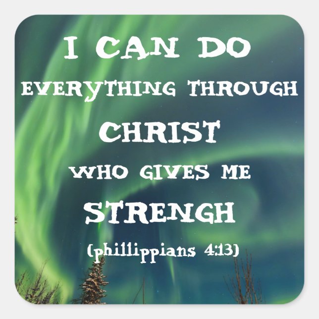 Bible Verse Inspirational Quote Northern Lights Square Sticker (Front)