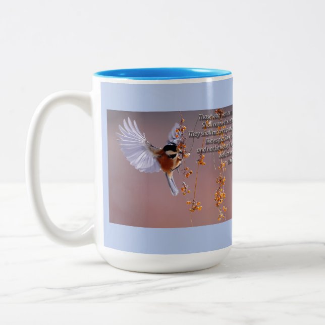 Bible Verse Isaiah 40:31 with Bird Motivational Two-Tone Coffee Mug (Left)