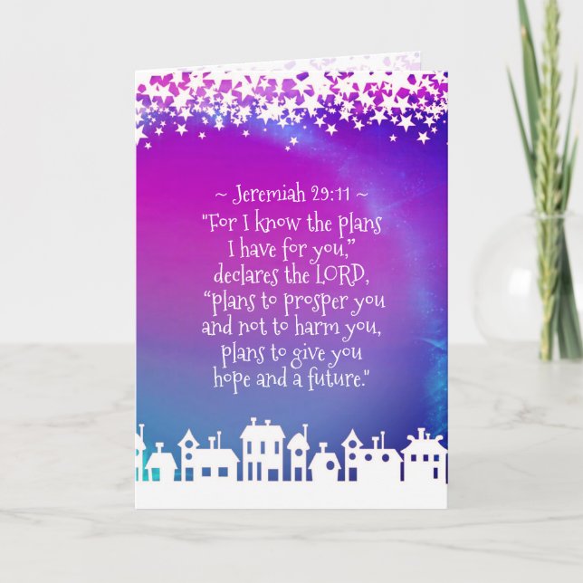 Bible Verse Jeremiah 29:11 Christmas Village Holiday Card (Front)