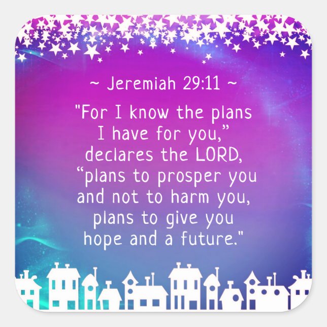 Bible Verse Jeremiah 29:11 Christmas Village Square Sticker (Front)