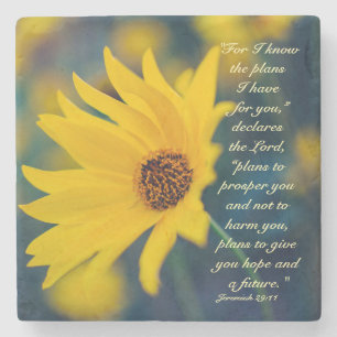 Bible Verse Jeremiah 29:11, Yellow Wildflower Stone Coaster