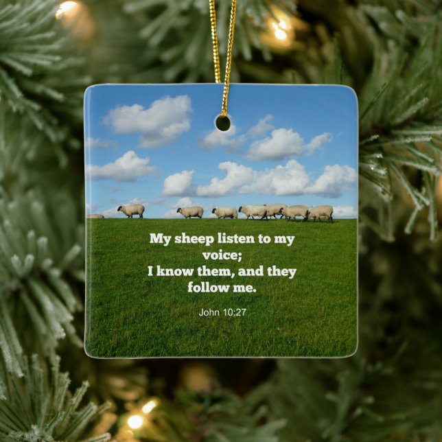 Bible verse, John 10:27, My sheep... Ceramic Ornament (Tree)