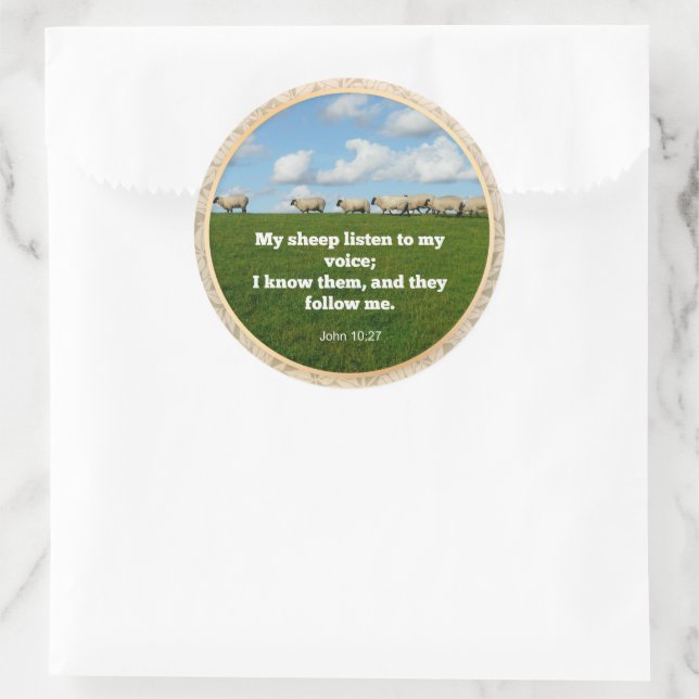 Bible verse, John 10:27, My sheep... Classic Round Sticker (Bag)