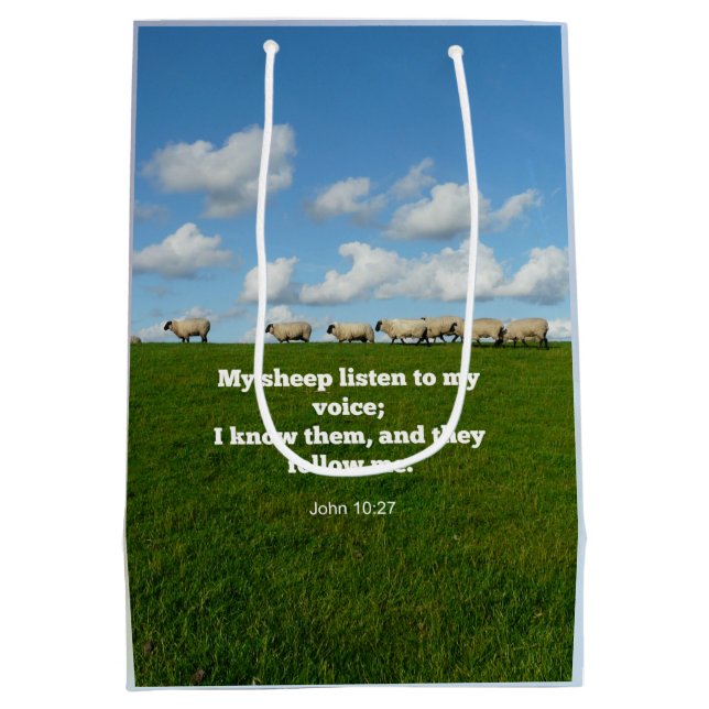 Bible verse, John 10:27, My sheep... Medium Gift Bag (Back)