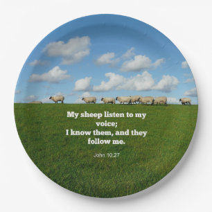 Bible verse, John 10:27, My sheep... Paper Plate