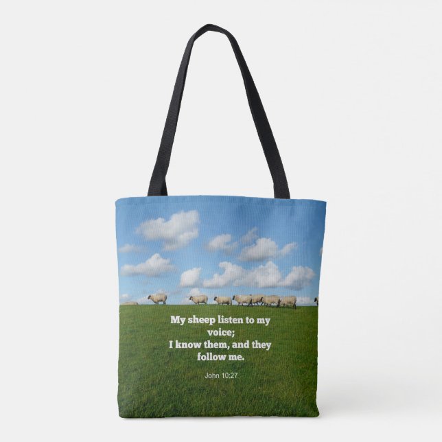 Bible verse, John 10:27, My sheep... Tote Bag (Back)