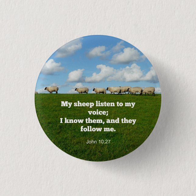 Bible verse, John 10:27, sheep, 3 Cm Round Badge (Front)