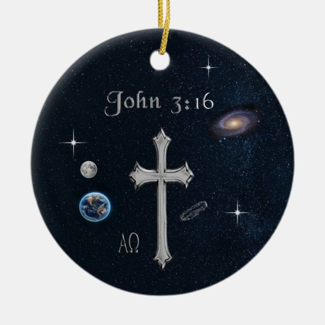 Bible Verse John 3:16 Ceramic Tree Decoration (Front)