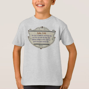 Bible Verse John 3:16 Shield Kid's Tee Shirt