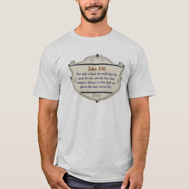 Bible Verse John 3:16 Shield Men's Tee Shirt (Front)