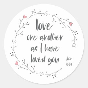 Bible Verse: Love One Another (+ hearts) Classic Round Sticker