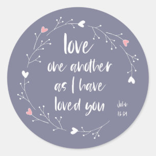 Bible Verse: Love One Another (+ hearts) Classic Round Sticker