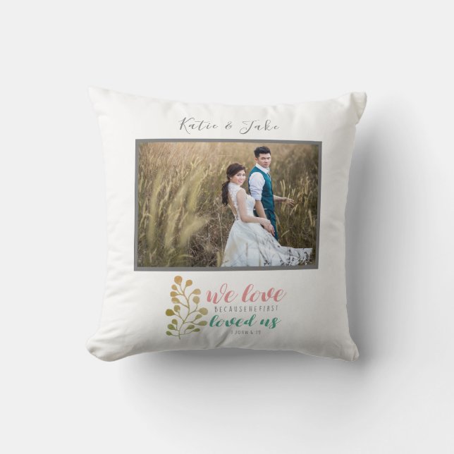Bible Verse Love Wedding Photo couple Lettering Cushion (Front)