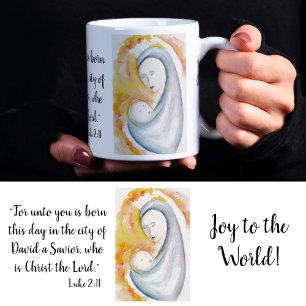 Bible Verse Madonna and Child Watercolor Christmas Coffee Mug