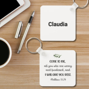 Bible verse Matthew Olive Square Keychain