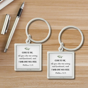 Bible verse Matthew Square Olive Keychain