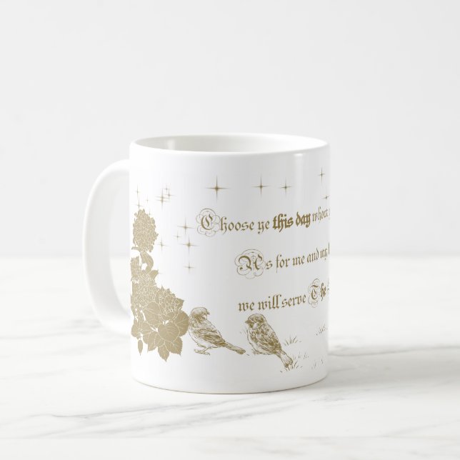 Bible verse mug Choose ye this day birds stars (Front Left)