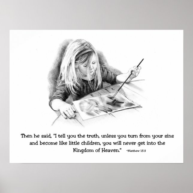 Bible Verse: Pencil Drawing Of Small Girl Painting Poster (Front)