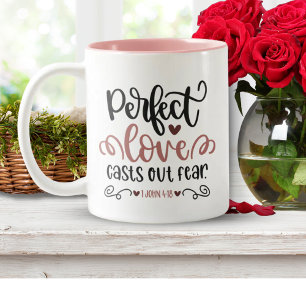 Bible Verse ✝️ Perfect Love Casts Out Fear Two-Tone Coffee Mug
