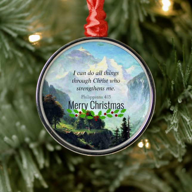 Bible verse, Phil 4:13, Christmas, Metal Tree Decoration (Tree)