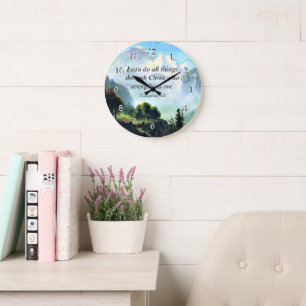Bible verse, Phil 4:13, I can do all things... Large Clock