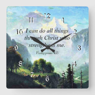 Bible verse, Phil 4:13, I can do all things...  Square Wall Clock
