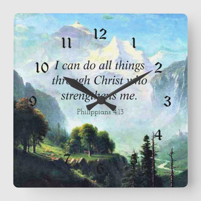 Bible verse, Phil 4:13, I can do all things... Square Wall Clock (Front)