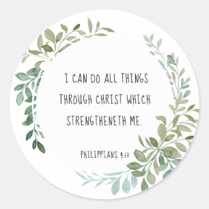 Bible verse, Philippians 4:13 Classic Round Sticker