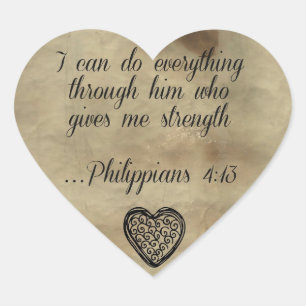 Bible Verse Philippians 4:13 Heart Sticker