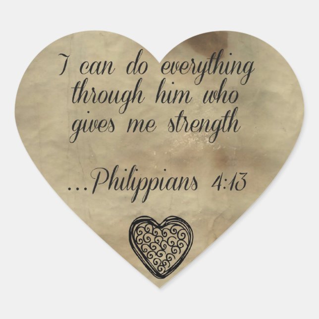 Bible Verse Philippians 4:13 Heart Sticker (Front)