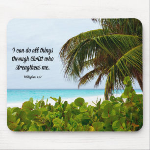 Bible Verse, Philippians 4:13, tropical Mouse Mat