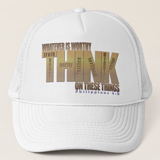 Bible Verse: Philippians 4:8 Trucker Hat (Front)