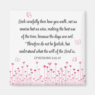 Bible Verse Pink Heart Flowers Women's Magnet
