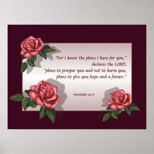 Bible Verse Pink Roses Jeremiah 2911 Art Poster Zazzle.co.uk