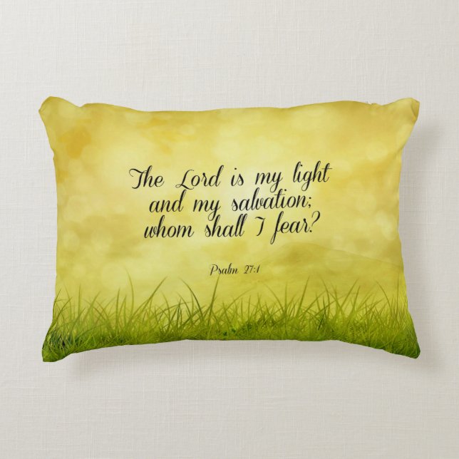 Bible verse, Psalm 27:1 Decorative Cushion (Front)